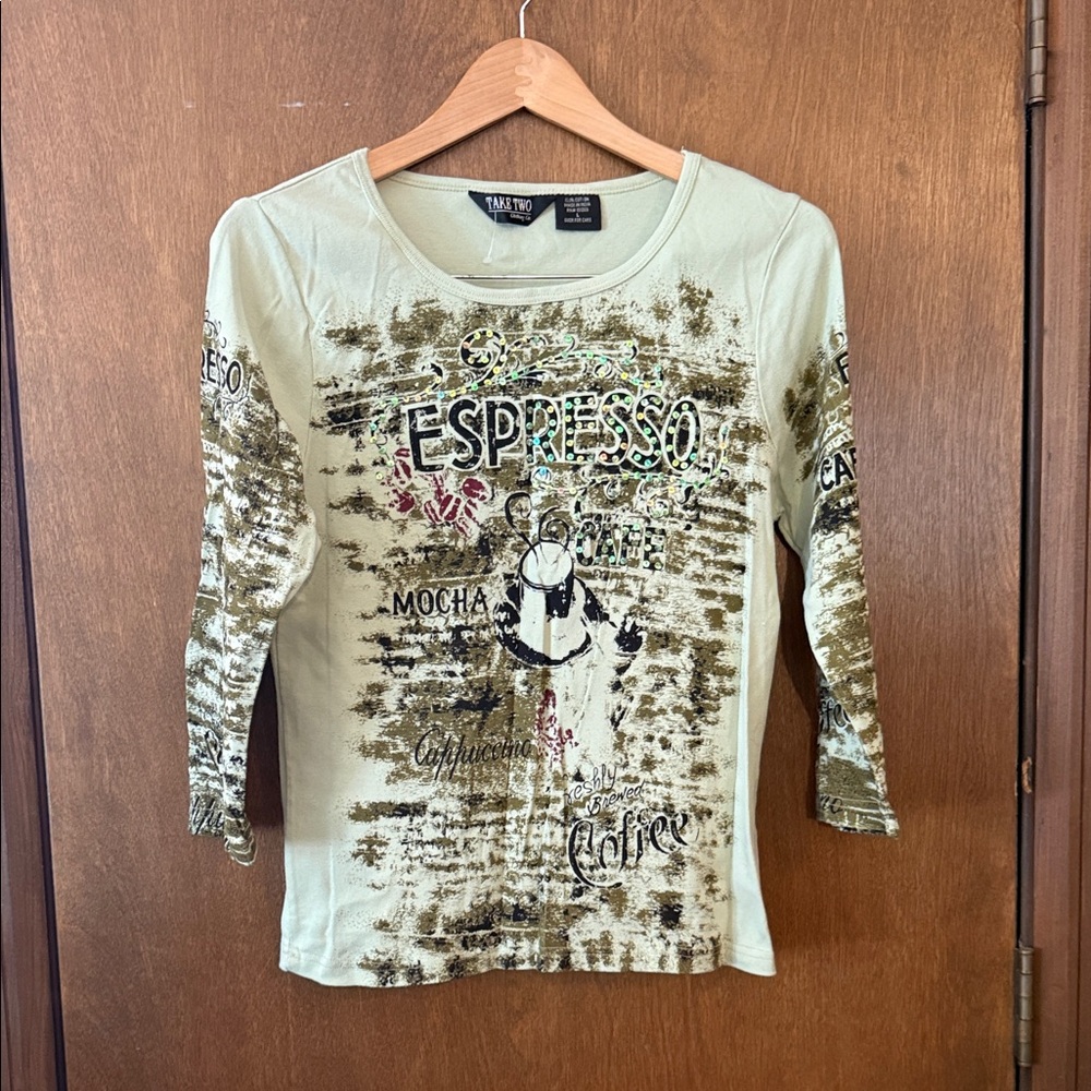 Espresso Graphic Long Sleeve Tee in Light Green by Take Two